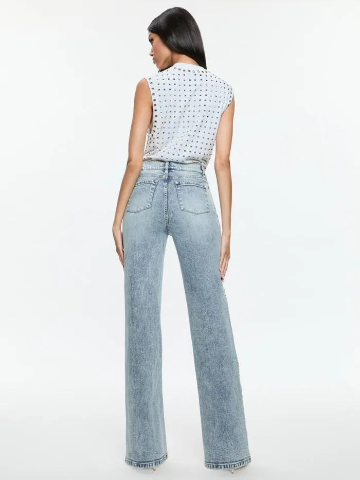 Alice Olivia BODIE HIGH RISE BOOTCUT STUDDED JEAN Lexi Light Blue Women Pants