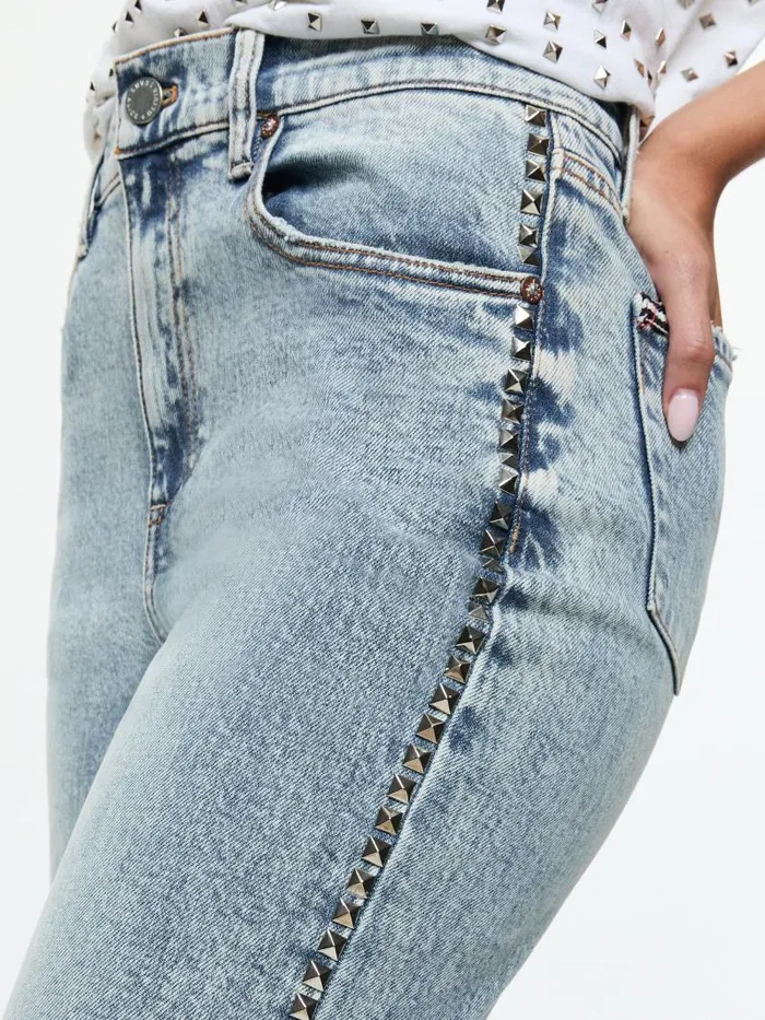 Alice Olivia BODIE HIGH RISE BOOTCUT STUDDED JEAN Lexi Light Blue Women Pants