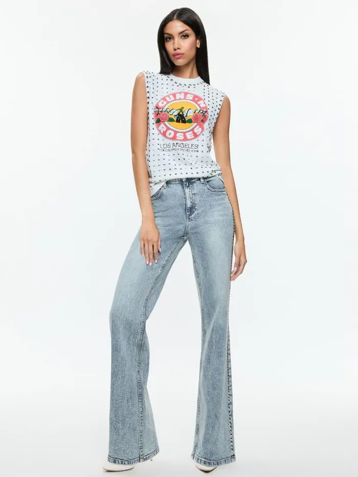 Alice Olivia BODIE HIGH RISE BOOTCUT STUDDED JEAN Lexi Light Blue Women Pants