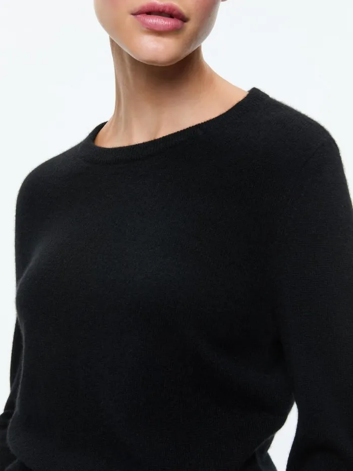 Alice Olivia CAROLANN SHRUNKEN CREW NECK PULLOVER Black Women Sweaters
