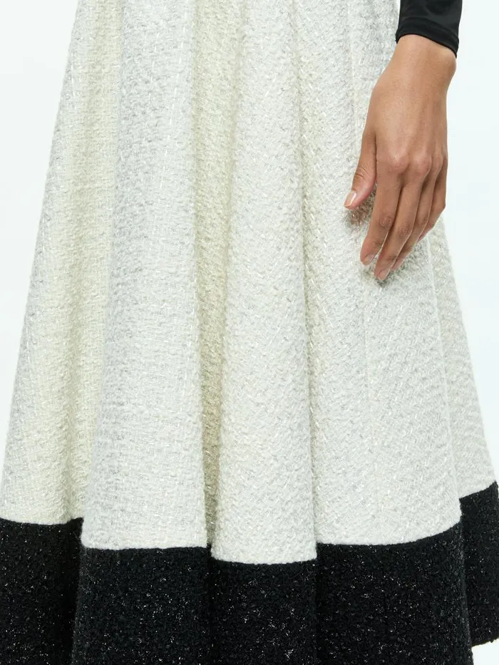 Alice Olivia CHARA TURTLENECK LONG SLEEVE FULL FLARE MIDI DRESS Off Whiteblack Women Dresses