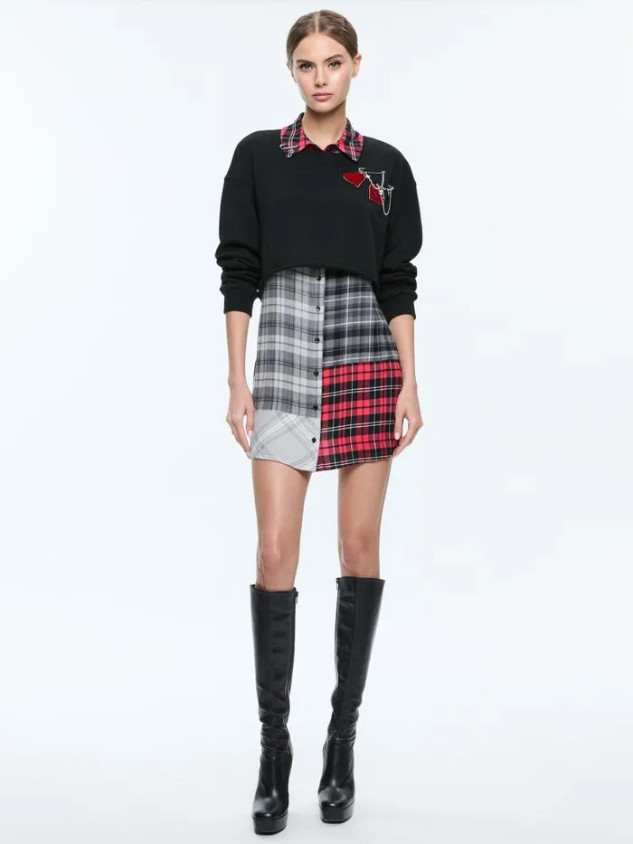 Alice Olivia CHARIS MIXED MEDIA MINI DRESS Black Multi Women Dresses