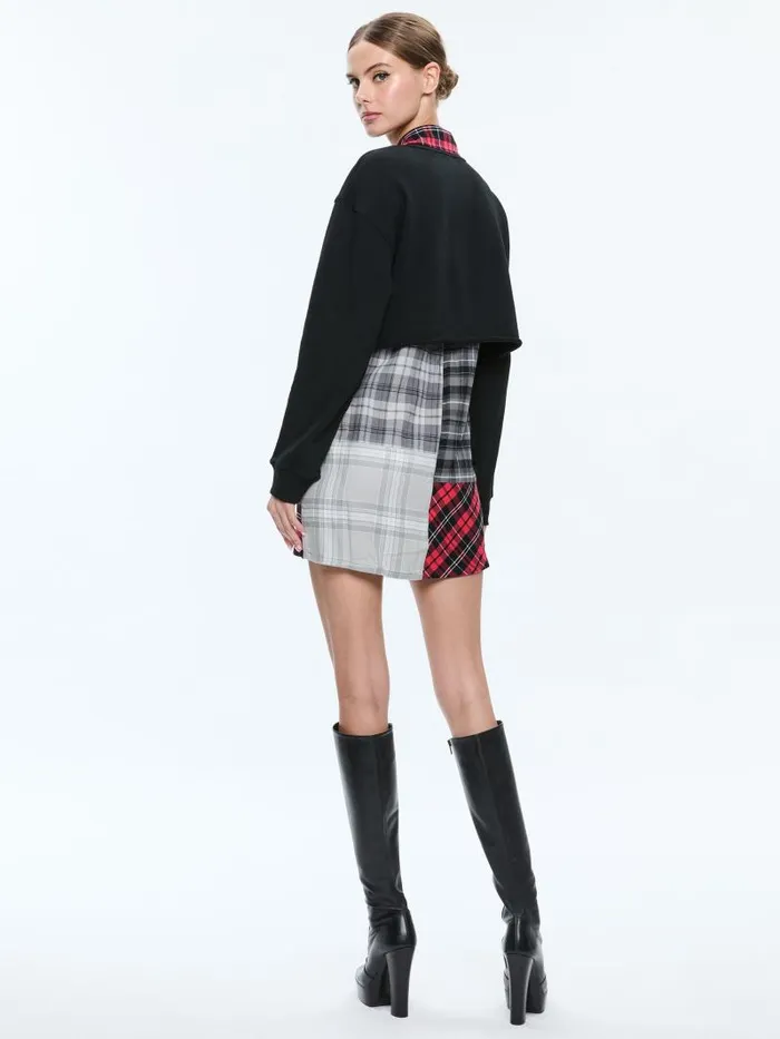 Alice Olivia CHARIS MIXED MEDIA MINI DRESS Black Multi Women Dresses