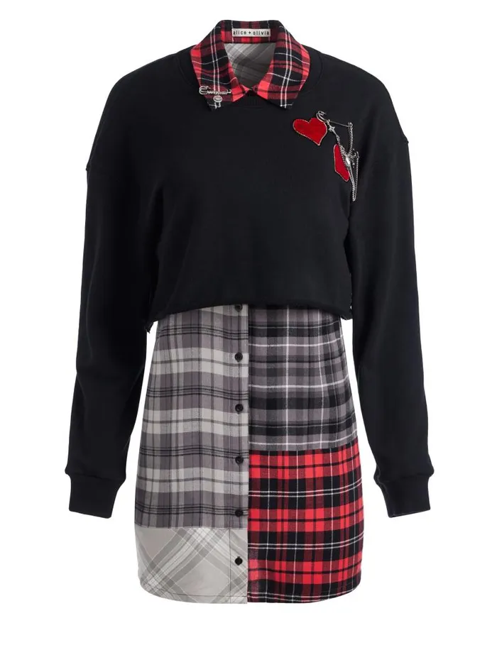 Alice Olivia CHARIS MIXED MEDIA MINI DRESS Black Multi Women Dresses