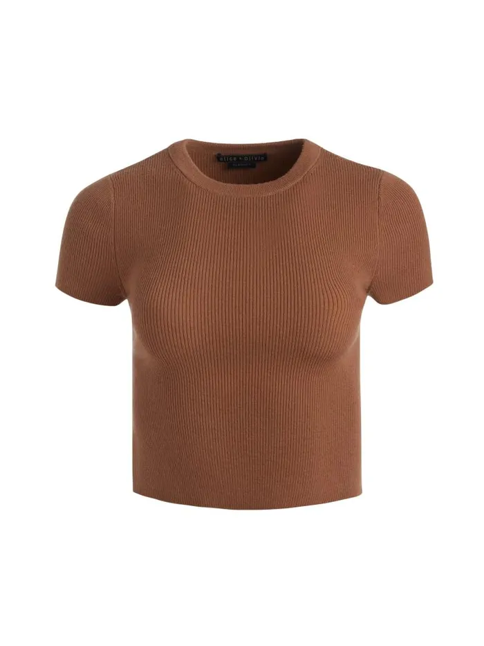 Alice Olivia CIARA SHORT SLEEVE PULLOVER Camel Women Tops