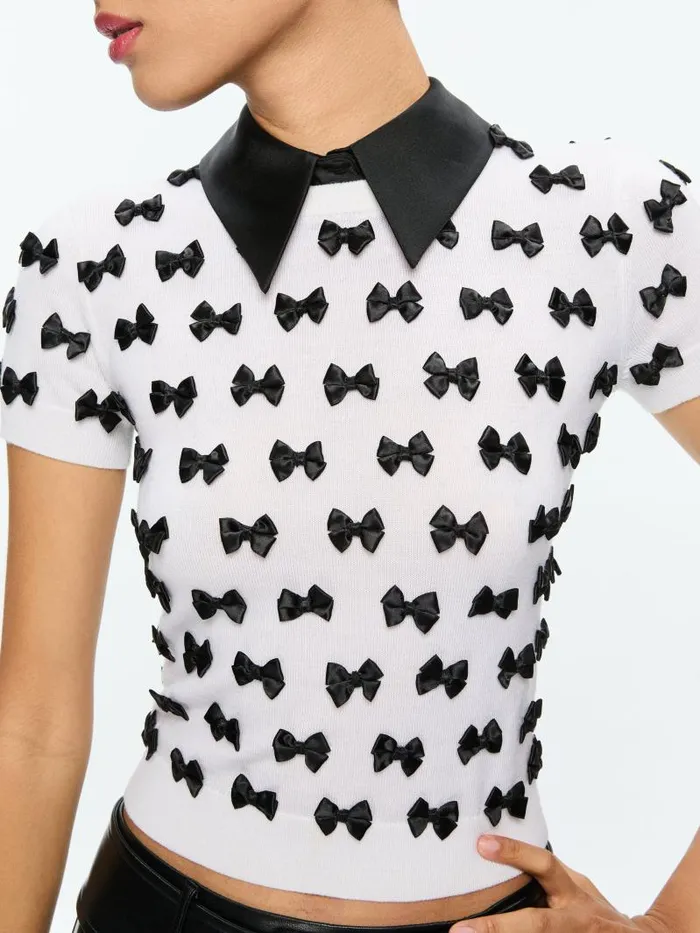 Alice Olivia CIARA SHORT SLEEVE PULLOVER Soft Whiteblack Women Tops