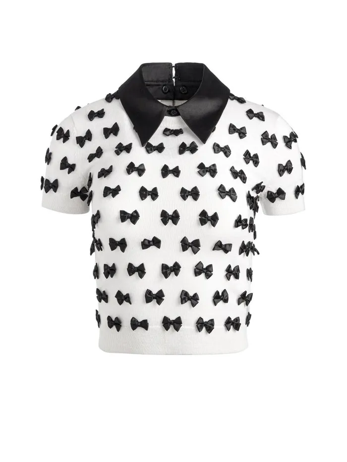 Alice Olivia CIARA SHORT SLEEVE PULLOVER Soft Whiteblack Women Tops