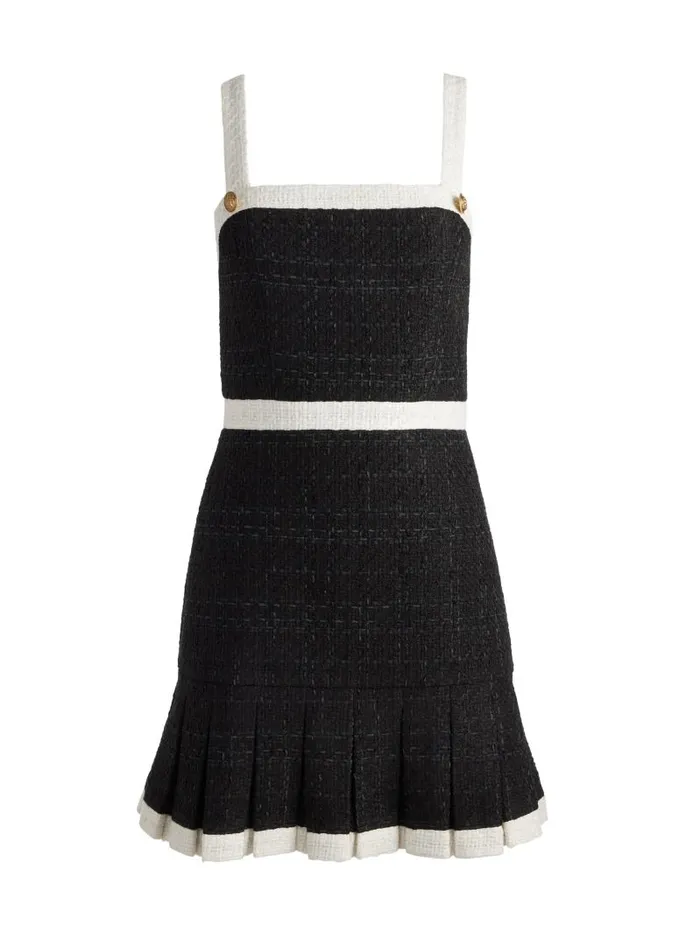 Alice Olivia CLARINE SQUARE NECK PLEATED MINI DRESS Blackoff White Women Dresses