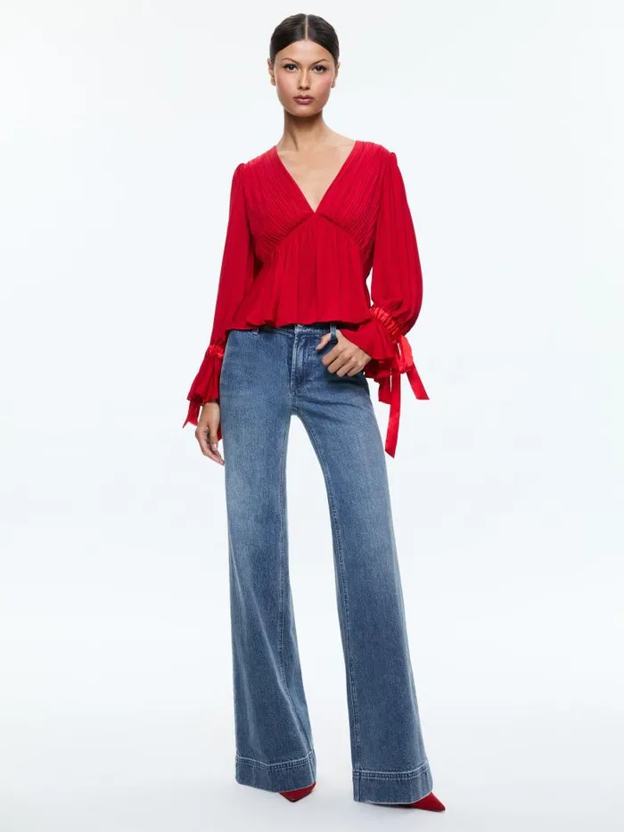 Alice Olivia CLARISSA DEEP V BLOUSE Bright Ruby Women Tops