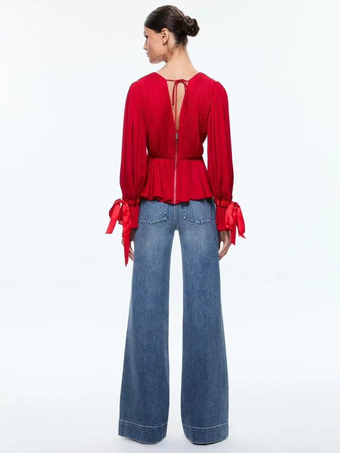 Alice Olivia CLARISSA DEEP V BLOUSE Bright Ruby Women Tops