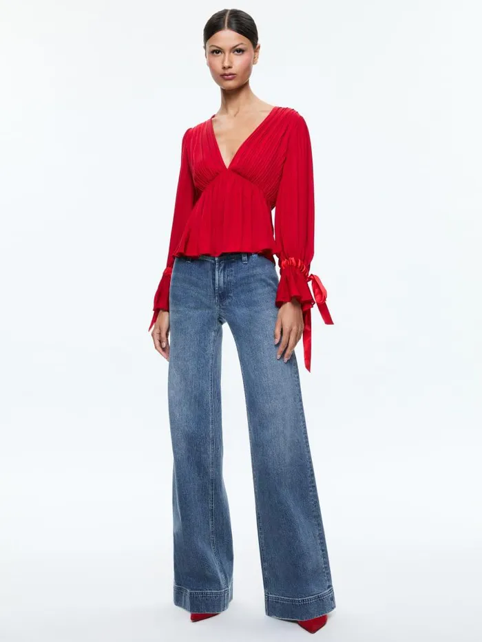Alice Olivia CLARISSA DEEP V BLOUSE Bright Ruby Women Tops