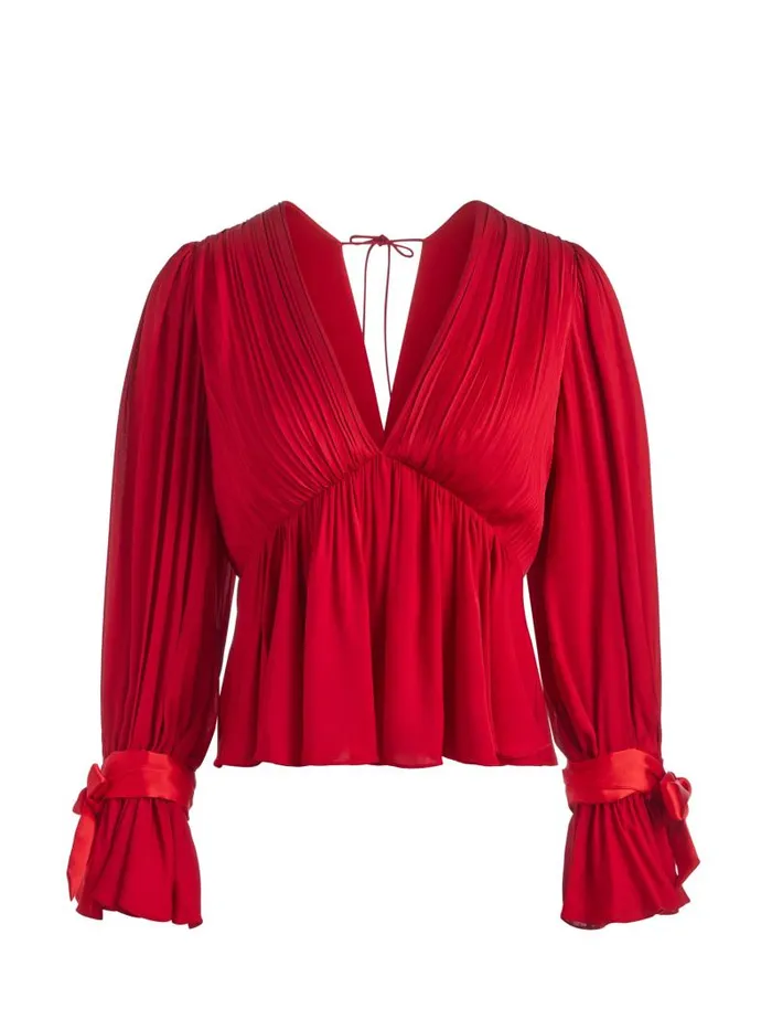 Alice Olivia CLARISSA DEEP V BLOUSE Bright Ruby Women Tops