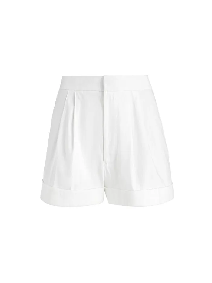 Alice Olivia CONRY LINEN PLEATED CUFF SHORT Black Women Shorts