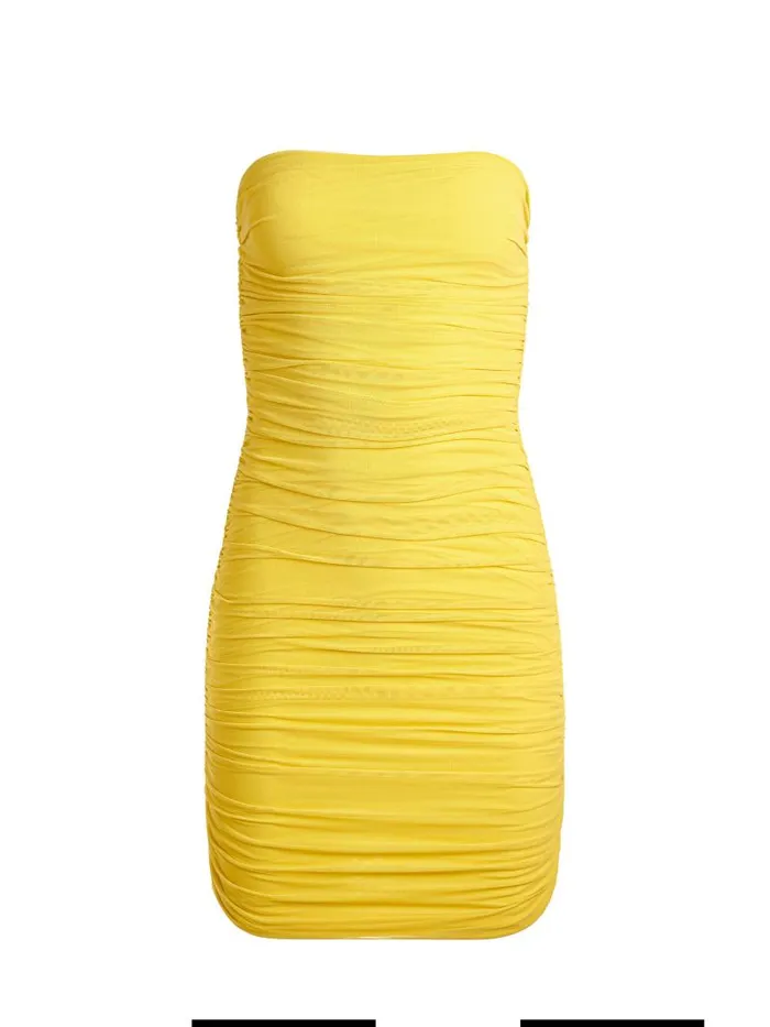 Alice Olivia CRUZ RUCHED STRAPLESS MINI DRESS Happy Yellow Women Dresses