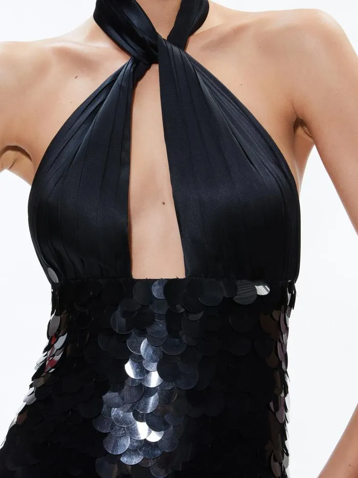 Alice Olivia DEDRA EMBELLISHED TWIST NECK MINI DRESS Black Women Dresses