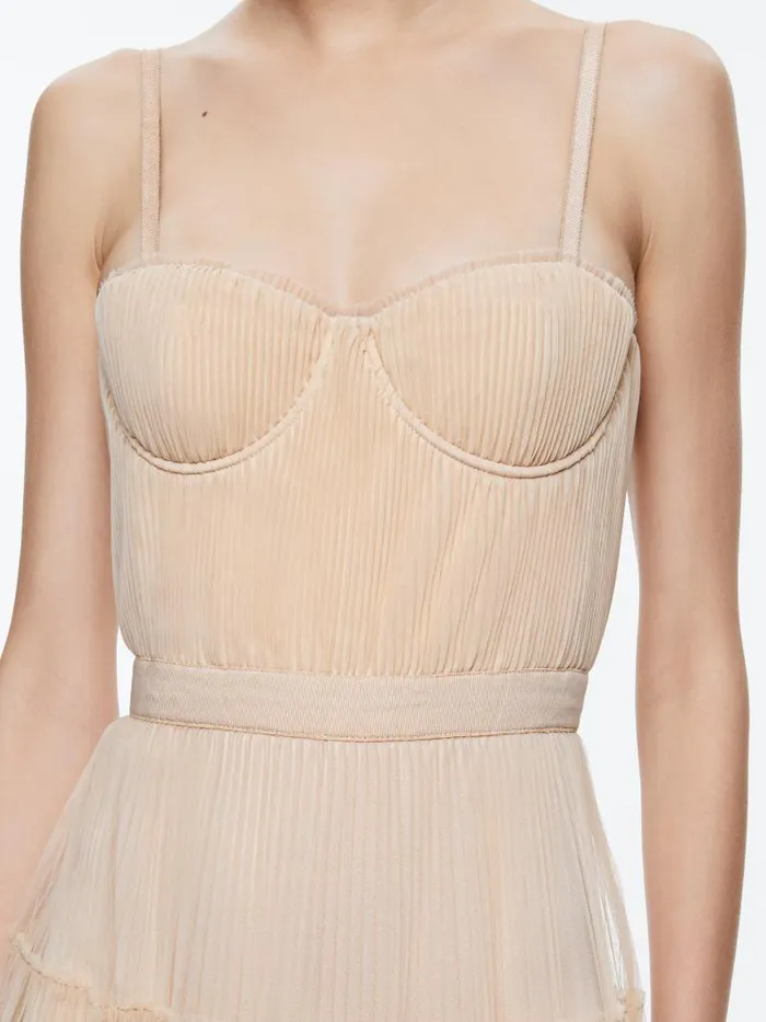Alice Olivia DEENA PLEATED MAXI DRESS WITH HOT PANT Almond Women Dresses