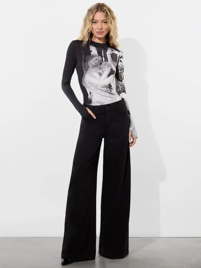 Alice Olivia DELAINA LONG SLEEVE MOCK NECK TOP Renaissance Fresco Women Tops