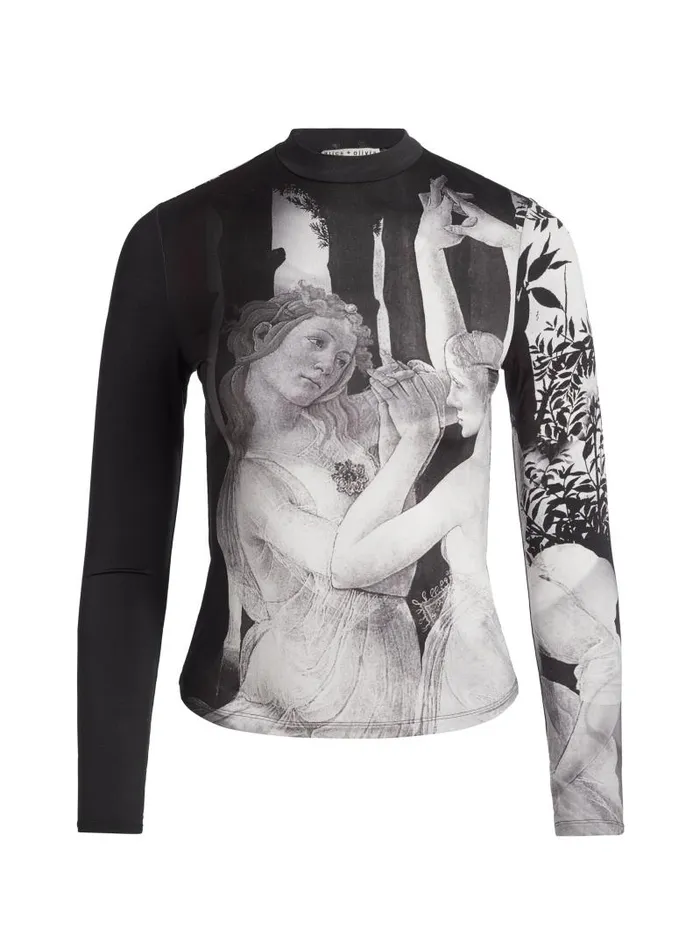 Alice Olivia DELAINA LONG SLEEVE MOCK NECK TOP Renaissance Fresco Women Tops