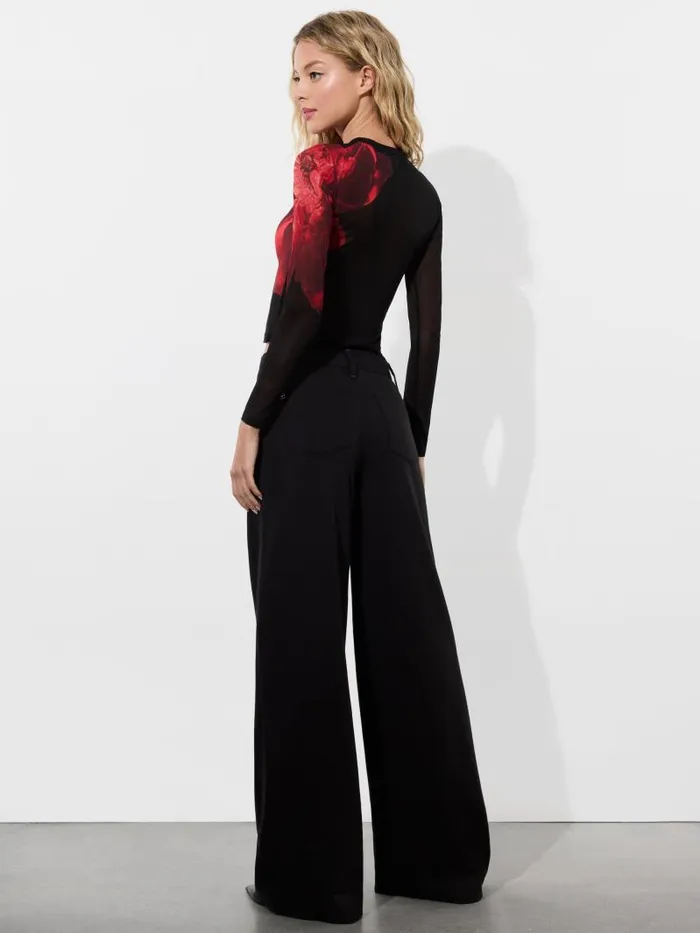 Alice Olivia DELAINA MESH LONG SLEEVE CROP TOP Italian Landscape Women Tops