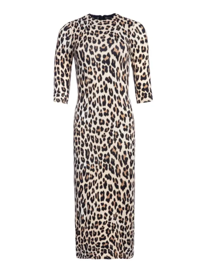 Alice Olivia DELORA FITTED MOCK NECK MIDI DRESS Textured Leopard Women Dresses