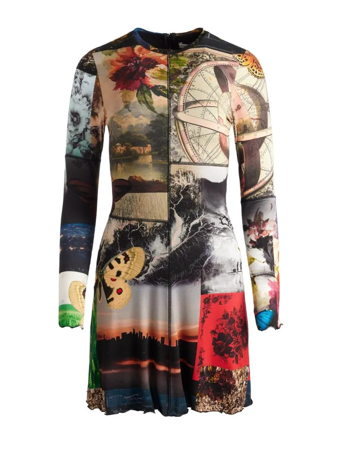 Alice Olivia DELORA PANELED MINI DRESS WITH LETTUCE TRIM Eco Fusion Women Dresses