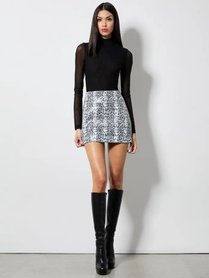 Alice Olivia ELANA VEGAN SNAKESKIN MINI SKIRT Camelblack Snake Women Skirts