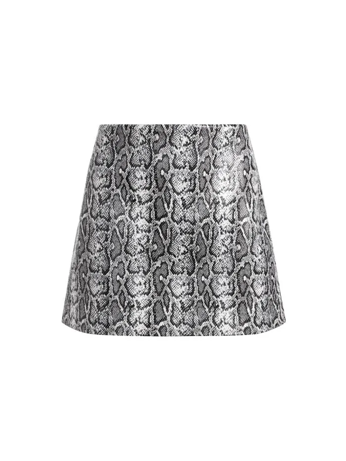 Alice Olivia ELANA VEGAN SNAKESKIN MINI SKIRT Camelblack Snake Women Skirts