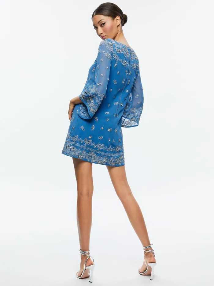 Alice Olivia ELEONORA EMBELLISHED TUNIC DRESS French Blueantique Silver Women Dresses