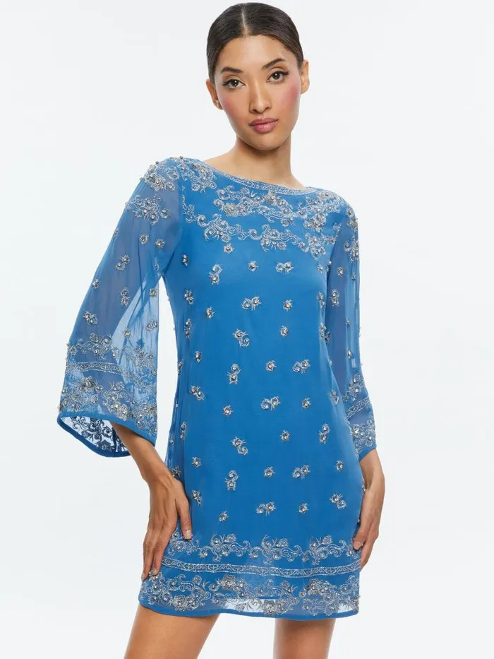 Alice Olivia ELEONORA EMBELLISHED TUNIC DRESS French Blueantique Silver Women Dresses