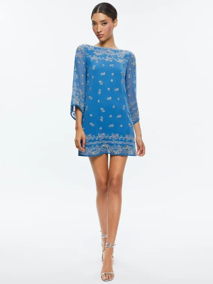Alice Olivia ELEONORA EMBELLISHED TUNIC DRESS French Blueantique Silver Women Dresses