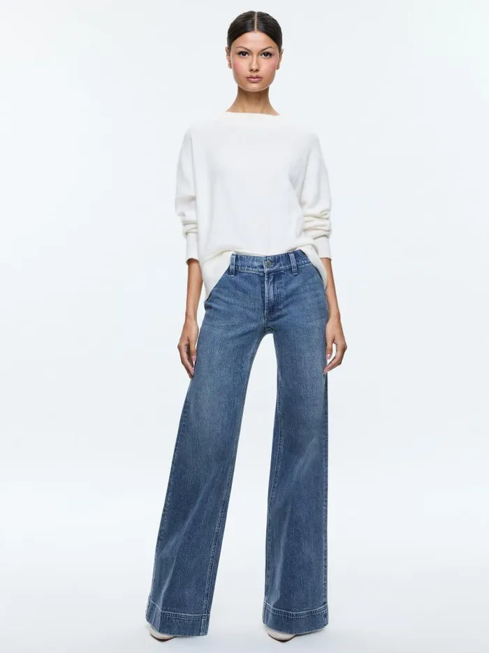 Alice Olivia ELSA CREWNECK EASY PULLOVER Ecru Women Sweaters