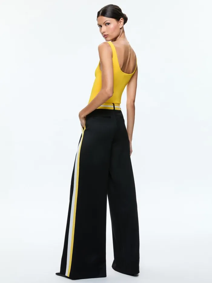 Alice Olivia ERIC LOW RISE PANT WITH SIDE STRIPE Blackmustard Seedwhite Women Pants