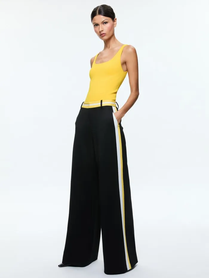 Alice Olivia ERIC LOW RISE PANT WITH SIDE STRIPE Blackmustard Seedwhite Women Pants
