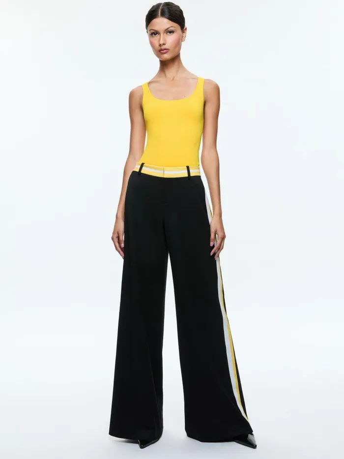 Alice Olivia ERIC LOW RISE PANT WITH SIDE STRIPE Blackmustard Seedwhite Women Pants