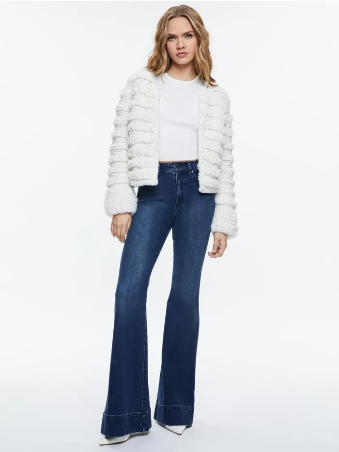 Alice Olivia FAWN FAUX FUR TEXTURED JACKET Avocado Women Jackets Coats