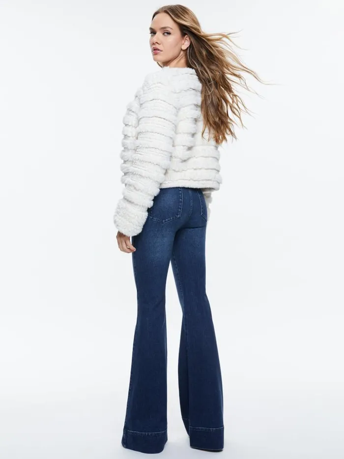 Alice Olivia FAWN FAUX FUR TEXTURED JACKET Avocado Women Jackets Coats