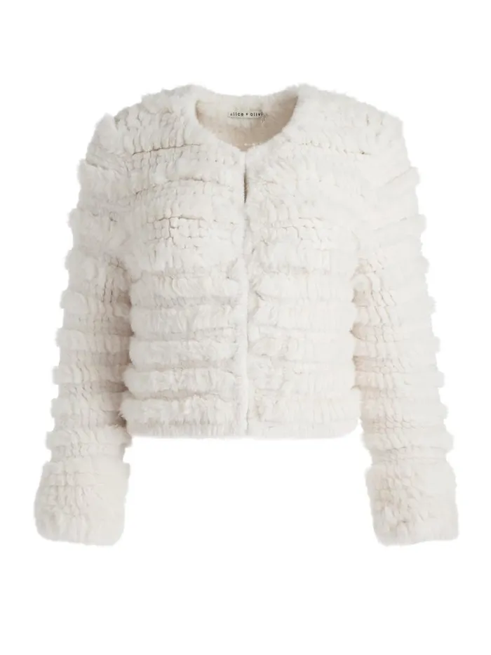 Alice Olivia FAWN FAUX FUR TEXTURED JACKET Avocado Women Jackets Coats