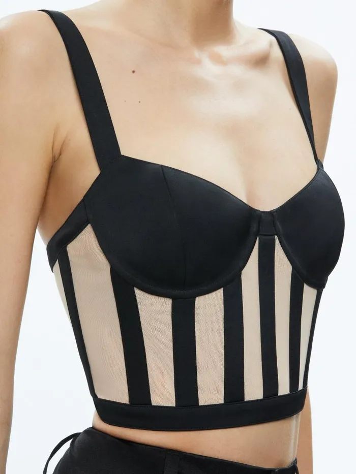 Alice Olivia HELENE STRIPED BUSTIER TOP Blackalmond Women Tops