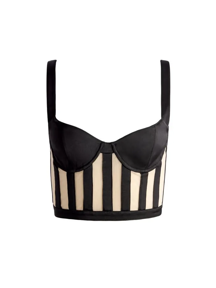 Alice Olivia HELENE STRIPED BUSTIER TOP Blackalmond Women Tops