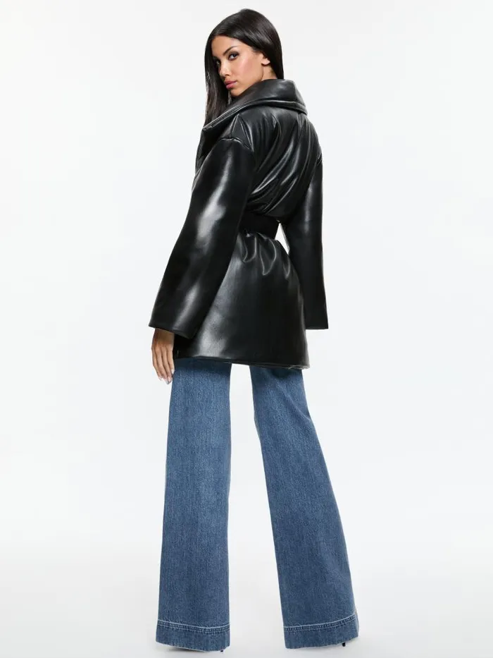 Alice Olivia IMA VEGAN LEATHER PUFFER COAT Black Women Jackets Coats