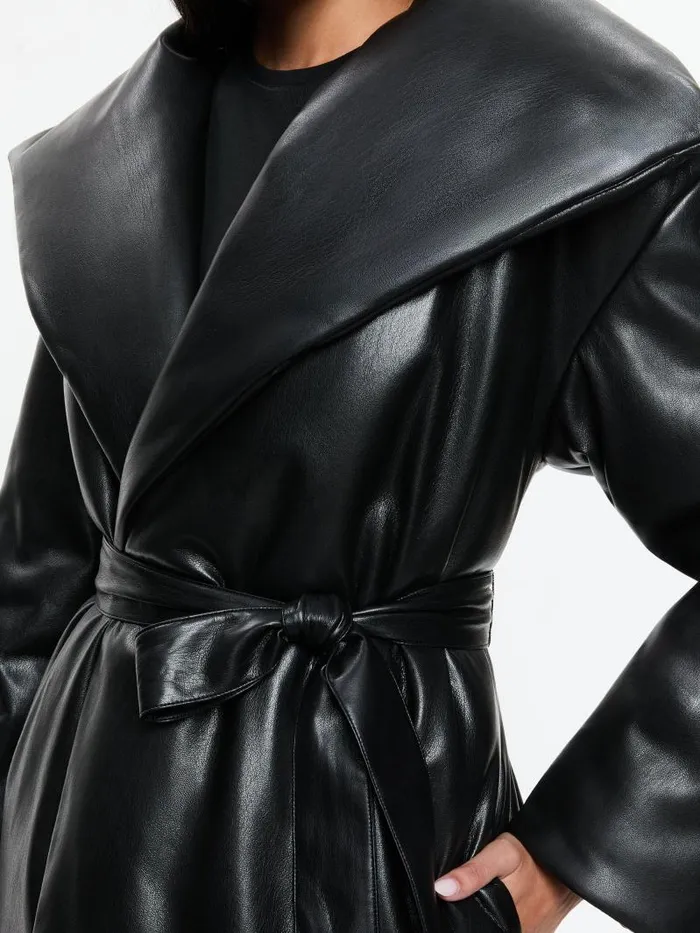 Alice Olivia IMA VEGAN LEATHER PUFFER COAT Black Women Jackets Coats