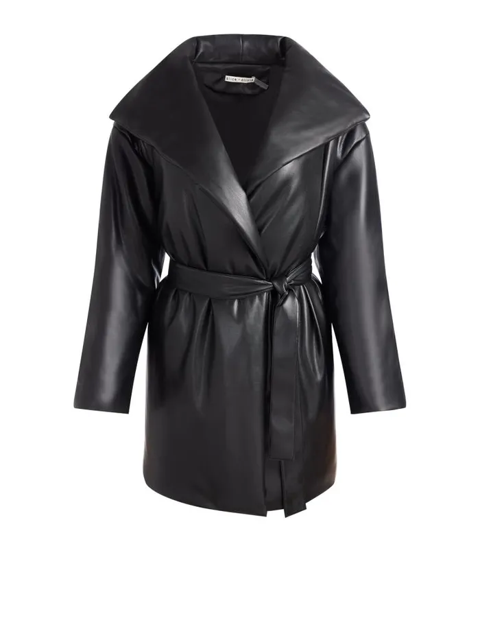 Alice Olivia IMA VEGAN LEATHER PUFFER COAT Black Women Jackets Coats