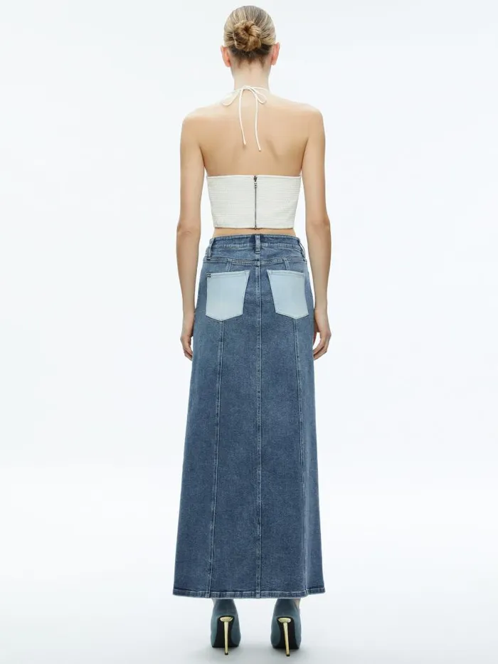 Alice Olivia JAYMEE VEGAN LEATHER CROPPED HALTER TOP Off White Women Tops