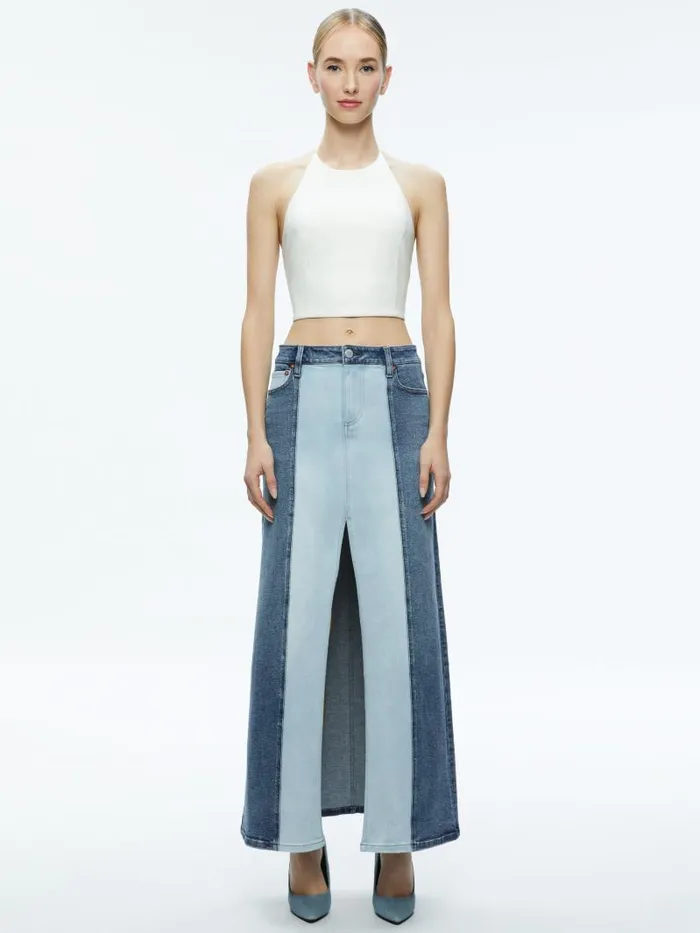 Alice Olivia JAYMEE VEGAN LEATHER CROPPED HALTER TOP Off White Women Tops