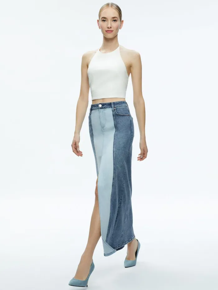 Alice Olivia JAYMEE VEGAN LEATHER CROPPED HALTER TOP Off White Women Tops