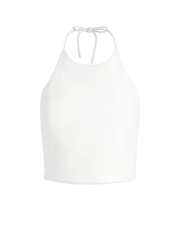 Alice Olivia JAYMEE VEGAN LEATHER CROPPED HALTER TOP Off White Women Tops