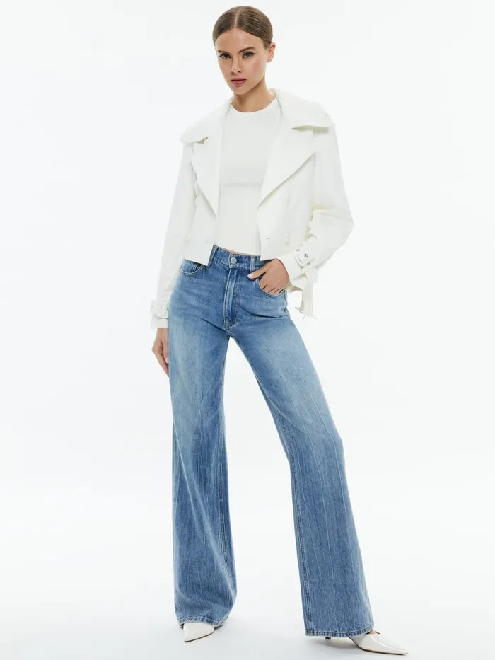 Alice Olivia KEITH CROPPED TRENCH WITH BELT Off White Women Jackets Coats