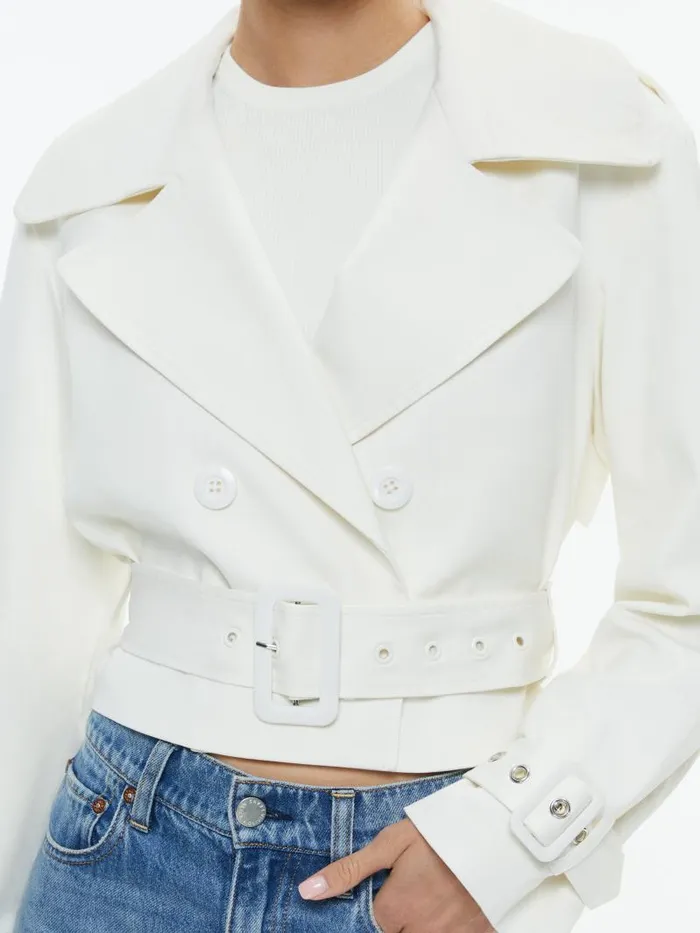 Alice Olivia KEITH CROPPED TRENCH WITH BELT Off White Women Jackets Coats