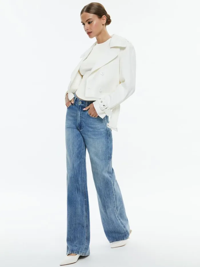 Alice Olivia KEITH CROPPED TRENCH WITH BELT Off White Women Jackets Coats