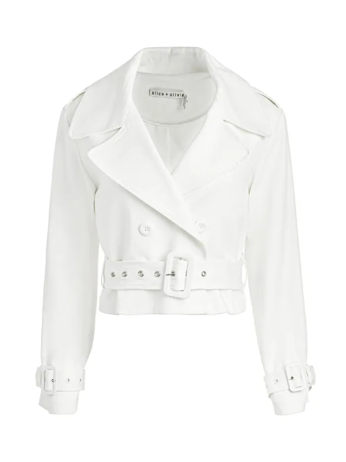 Alice Olivia KEITH CROPPED TRENCH WITH BELT Off White Women Jackets Coats